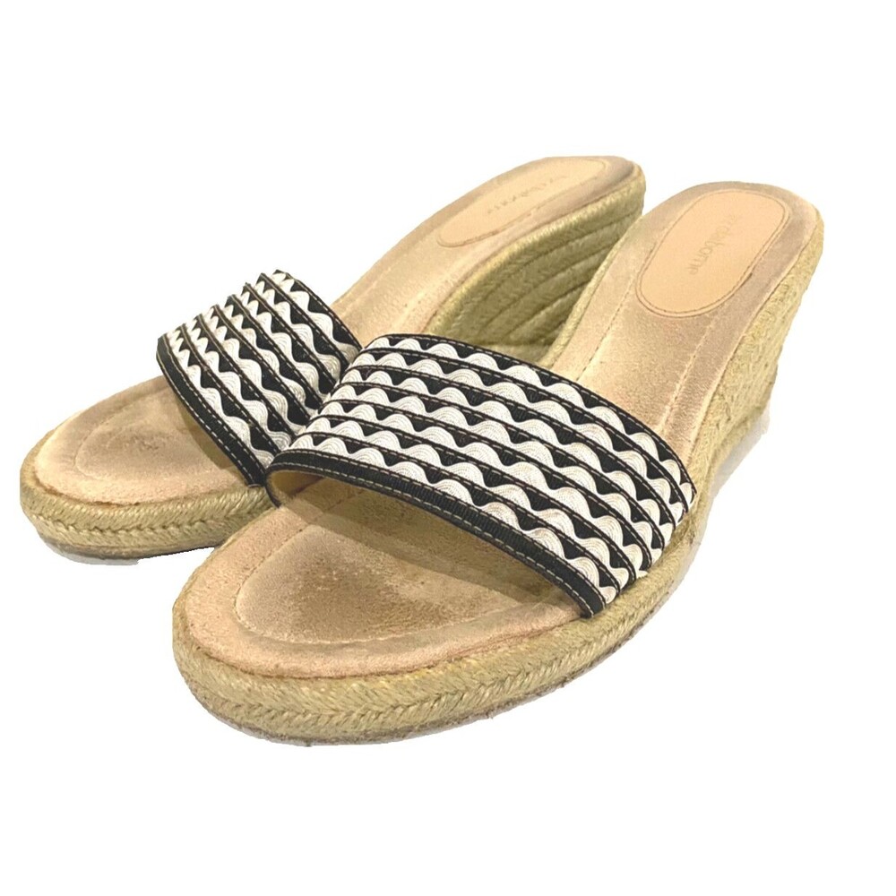 Liz Claiborne Espadrille Wedge Slide Sandals Womens 10 Black White Resort Shoes
